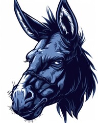 Blue Donkey - Angry Political Mascot Symbolizing Democratic Party Isolated on White Background - obrazy, fototapety, plakaty