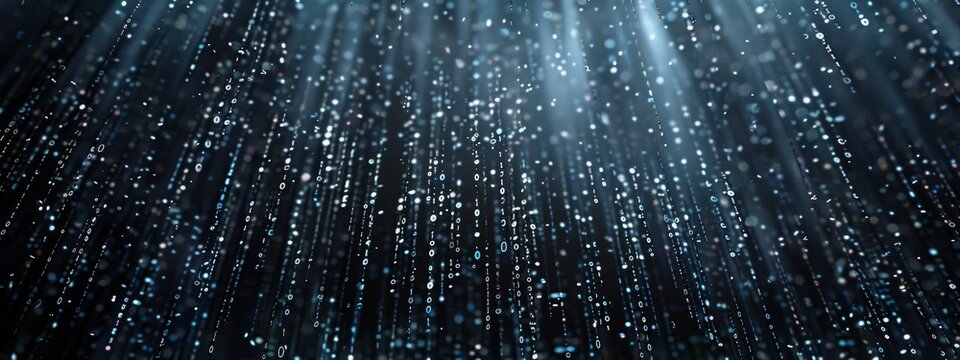 A binary code pattern cascading down a dark background, symbolizing the fundamental language of computers.
