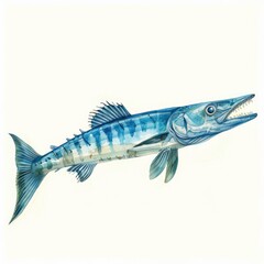 Great Catch! Fresh Barracuda Illustration in Colorful Art Style for Fishing and Food Design