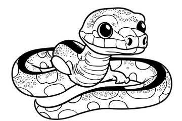 basic cartoon clip art of a Python, bold lines, no gray scale, simple coloring page for toddlers