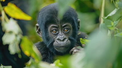 Obraz premium Sweet Baby Gorilla in its Natural Habitat in Uganda During Daytime