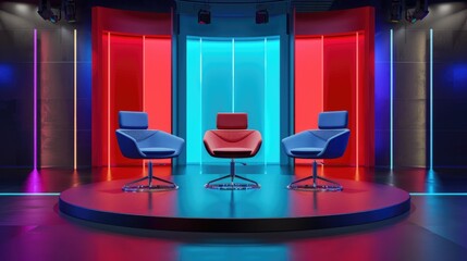 Modern Three-Dimensional Talkshow/Webinar Chairs for Business Backgrounds - Isolated Equipment