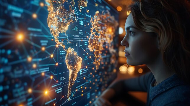 Create a high-resolution digital image of a virtual classroom where students from various countries interact in real-time.