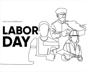 Happy Labour Day simple vector web banner. Set of tools. Lettering Labour Day. Black and white background, banner, poster. Vector illustration