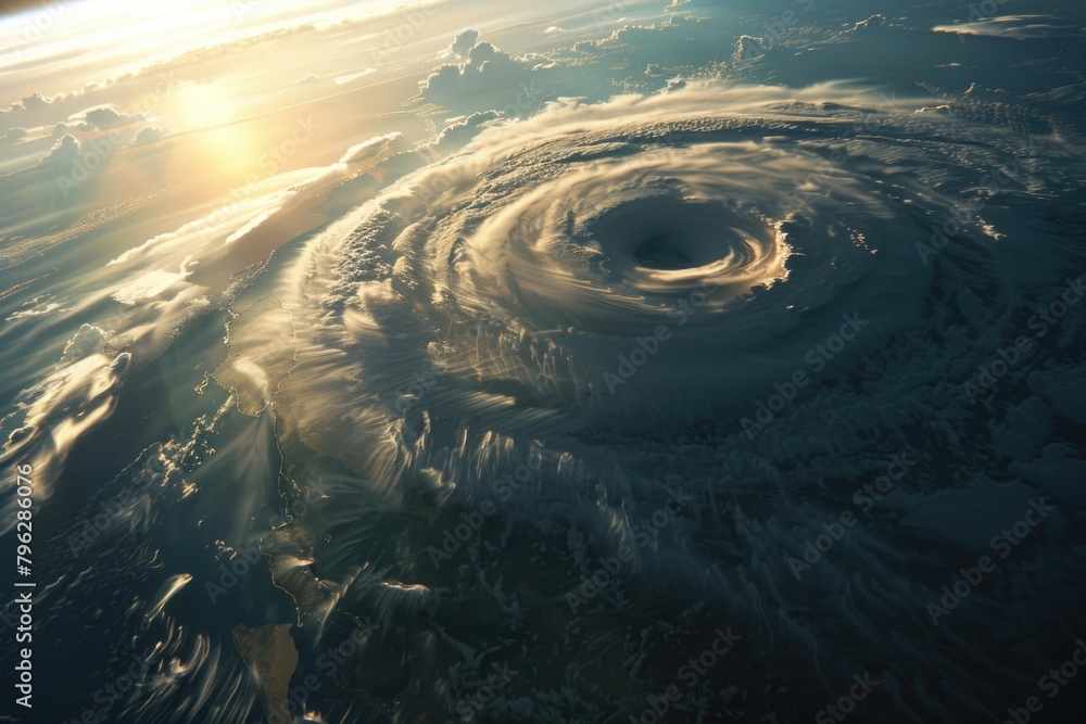 Aufkleber earth seen from space with a massive hurricane in the background. suitable for weather and climate r