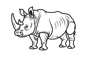 Fototapeta premium basic cartoon clip art of a Rhino, bold lines, no gray scale, simple coloring page for toddlers