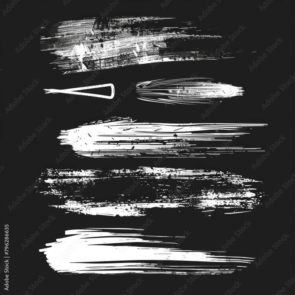 Poster set of grunge brushes on dark backdrop. ideal for design projects