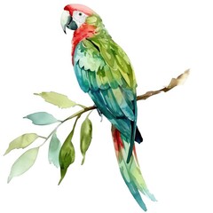 Fototapeta premium Beautiful Watercolor Parrot Isolated on White. Popular Tropical Bird Like Decoration in Fine Art
