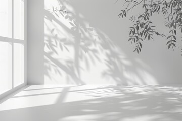 Abstract background with shadows of leaves on white wall