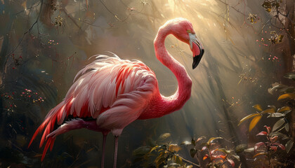 pink flamingo, sunlight.generative ai