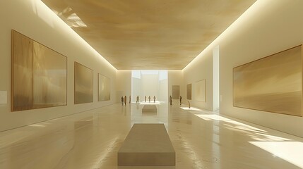 Design a digital visualization of a virtual gallery where users can explore and contribute artworks from around the world.