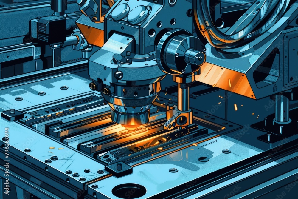 Poster a machine working on a piece of metal. ideal for industrial concepts
