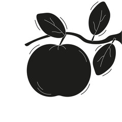 Simple black apple in trend Woodcut technic isolated transparent background. Cordel Brazilian fruit. Minimalist vector aesthetic can used t-shirt print card, poster, banner design. Editable stroke