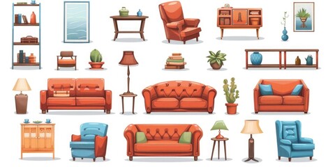 A collection of different types of living room furniture. Ideal for interior design projects