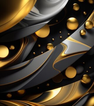 User
Abstract background, golden circles and black stripes, digital art style, dark gray tones, complex composition