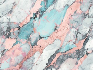 Fototapeta premium Serenity Swirls. Coral and Turquoise Marble Dreamscape with Textured Veins.