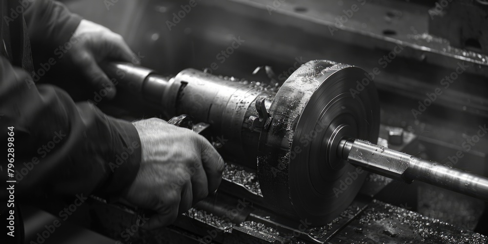 Poster a man operating machinery in a factory, suitable for industrial concepts