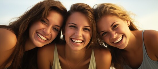Fototapeta premium Three women posing happily for a photo