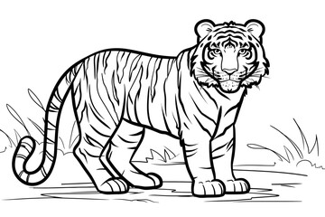 Obraz premium basic cartoon clip art of a Tiger, bold lines, no gray scale, simple coloring page for toddlers