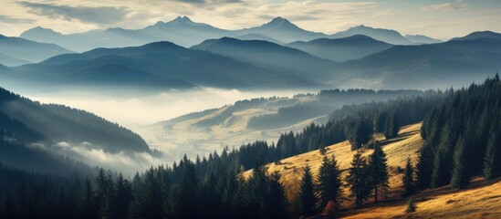 Obraz premium Majestic peaks shrouded in mist