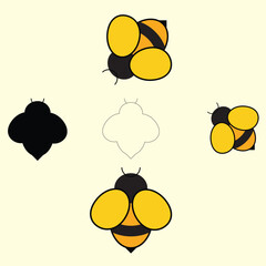 Bee Vector cartoon in Illustrator, EPS. character design.Lovely simple design of a yellow and black bee vector illustration on a white background. Bee Silhouette Vector Designs Bumble bee