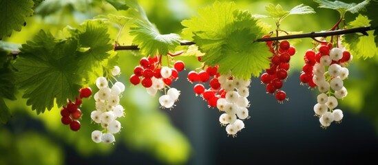 Red and white berries on tree branches