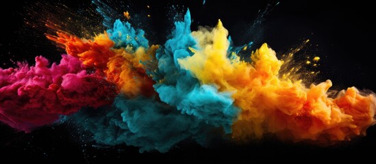 Colorful powder cloud on dark backdrop - obrazy, fototapety, plakaty