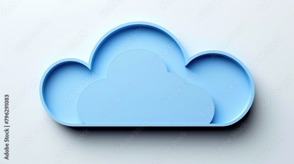 Poster blue cloud cut-out icon for computing and communication: connect with data and database