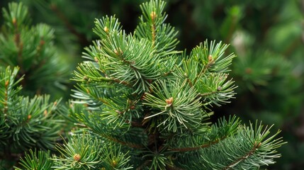 Scotch Pine Tree in a Lush Green Forest Background with Abundant Needles - Perfect for Nature