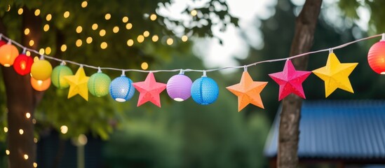Naklejka premium String of paper lanterns with star decorations