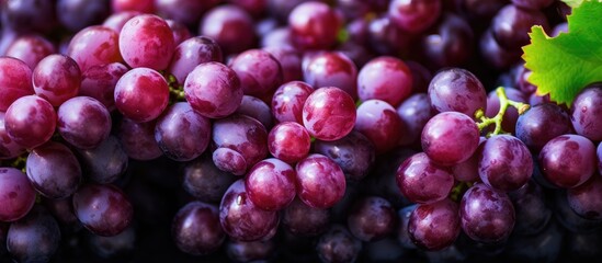 Fototapeta premium Grapes with leaf top view