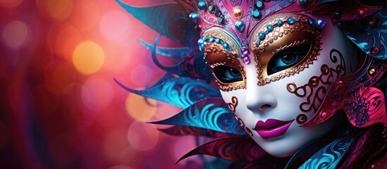 Naklejka premium Woman in vibrant mask with feathers