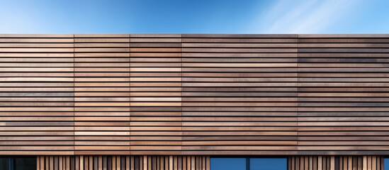 Wooden building facade under clear blue sky - Powered by Adobe