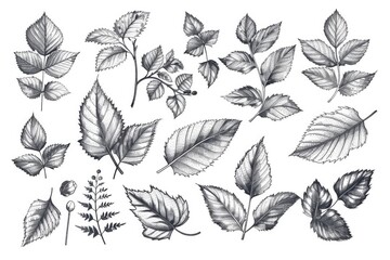 Detailed pencil sketch of leaves, perfect for botanical illustrations - obrazy, fototapety, plakaty