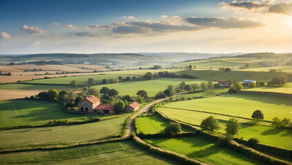 Tranquil Aerial Views: Rural Landscapes for Farm Stays and Agritourism - obrazy, fototapety, plakaty