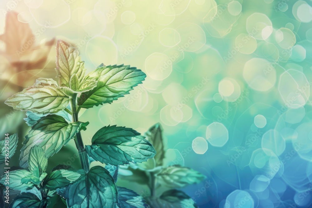 Poster close-up view of a plant with green leaves. suitable for botanical and nature concepts