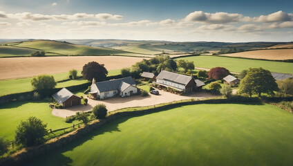 Tranquil Rural Retreats: Aerial Views of Idyllic Countryside Getaways and Farmlands (Photo Stock Concept) - obrazy, fototapety, plakaty