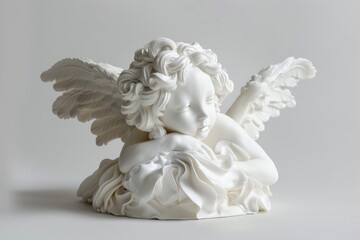 A white statue of an angel with wings. Perfect for religious or spiritual concepts