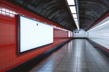 Empty billboard on wall of subway station, perfect for advertising mockups