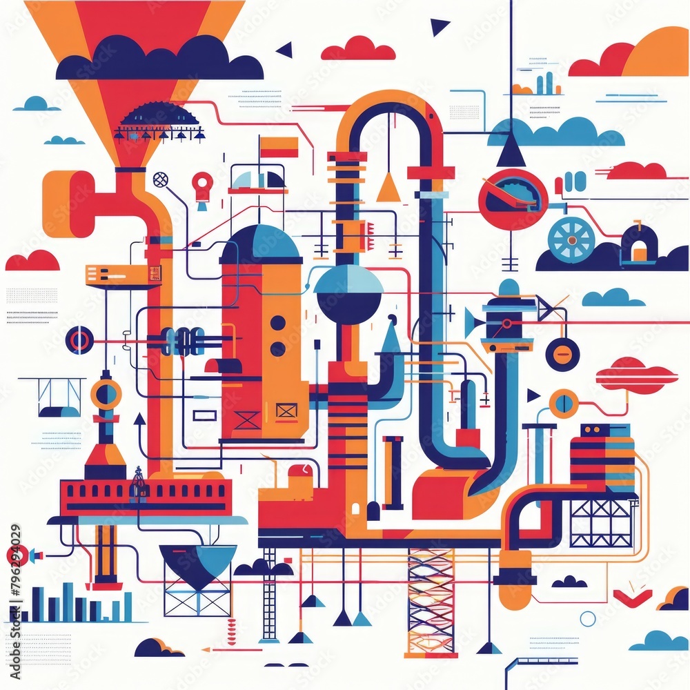 Poster a vibrant depiction of a factory, suitable for various design projects