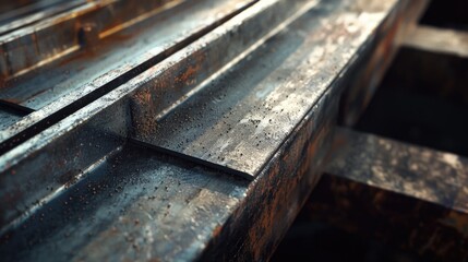 Close up of a rusty metal bench, suitable for industrial or urban themes - obrazy, fototapety, plakaty