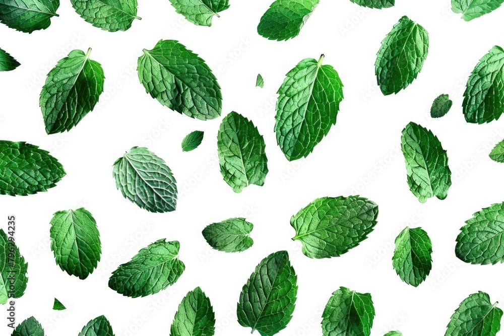 Poster a vibrant image of green leaves on a clean white background. perfect for various design projects