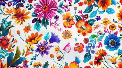 Fototapeta na wymiar Vibrant floral pattern on a clean white background, perfect for various design projects