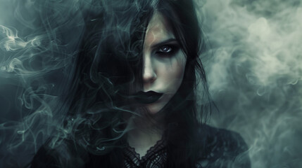 Mysterious woman shrouded in smoke. Generative AI
