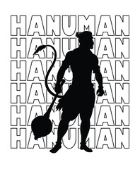 Lord Hanuman typography design with Hanuman silhouette.