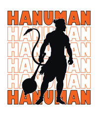 Lord Hanuman typography design with Hanuman silhouette.