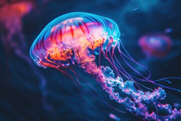 A jellyfish floating with jellys, suitable for marine themes - obrazy, fototapety, plakaty