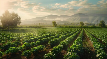 A serene view of a farm with fresh fruits and vegetables, highlighting the importance of food safety in the production process.