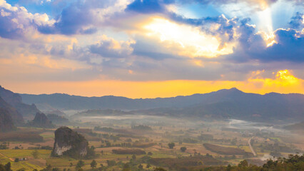"Phu lang ka" Landscape photo of beautiful sunrise time at Phu lang ka , Phayao , Thailand.