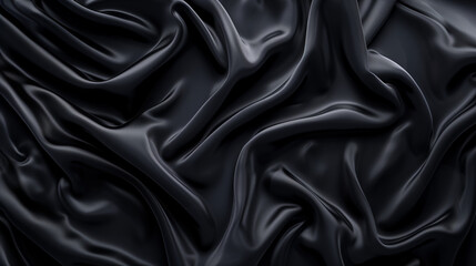 Fototapeta premium Luxurious black satin fabric with elegant drapery. Fabric texture. Minimal modern background. Generative AI